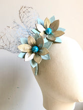 Adelaide - Blue & Gold leather Fascinator MM1046