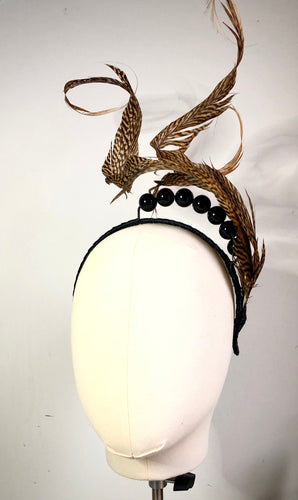 Kendra - Feather & Black Pearl Fascinator - MM1089