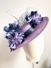 Izzie - Lilac & Navy Floral Boater Hat - MM1167