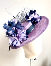 Izzie - Lilac & Navy Floral Boater Hat - MM1167