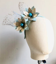 Adelaide - Blue & Gold leather Fascinator MM1046