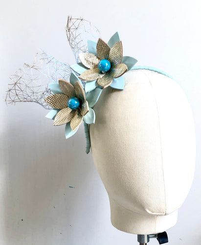 Adelaide - Blue & Gold leather Fascinator MM1046