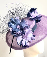 Izzie - Lilac & Navy Floral Boater Hat - MM1167