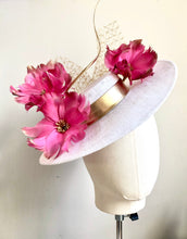 Izzie - White, Pink & Gold Floral Boater Hat - MM1167