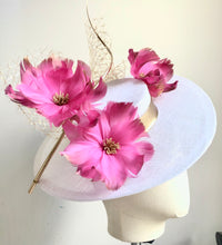 Izzie - White, Pink & Gold Floral Boater Hat - MM1167