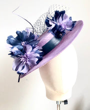 Izzie - Lilac & Navy Floral Boater Hat - MM1167