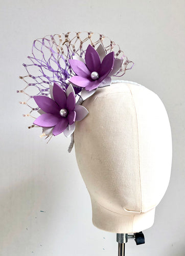 Adelaide - Lavender and White Leather Fascinator - MM967