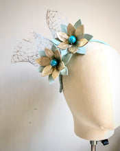 Adelaide - Blue & Gold leather Fascinator MM1046