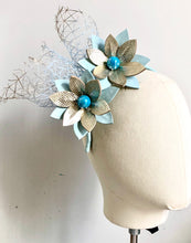 Adelaide - Blue & Gold leather Fascinator MM1046