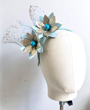 Adelaide - Blue & Gold leather Fascinator MM1046