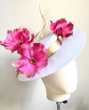 Izzie - White, Pink & Gold Floral Boater Hat - MM1167