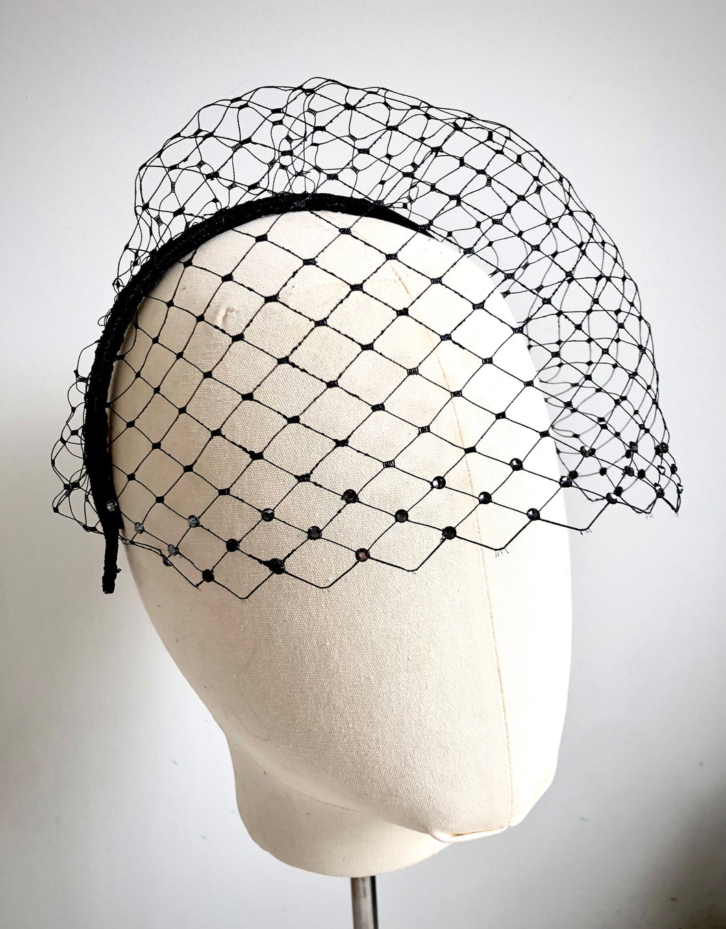 Trinny - Black Netting Face Veil With Crystals