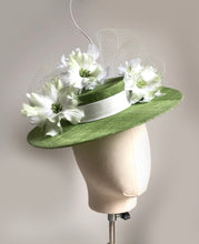 Izzie - Lime Green & White Floral Boater Hat - MM1167