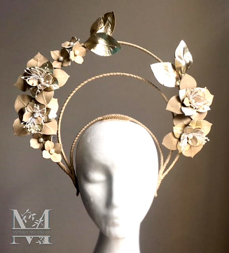 Belle - Nude & Gold Halo Headpiece - MM247