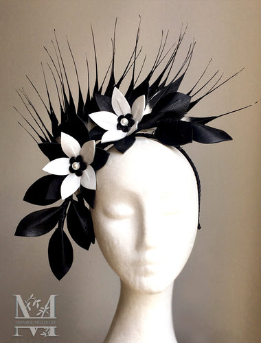 Georgie - Black & White Leather Fascinator - MM306