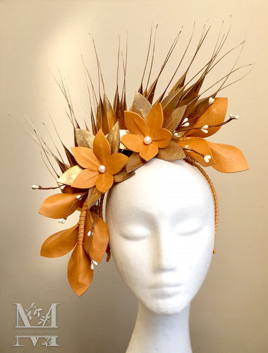 Georgie - Mustard & Gold Leather Fascinator - MM305