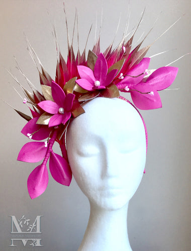 Georgie - Pink & Gold Leather Fascinator - MM303