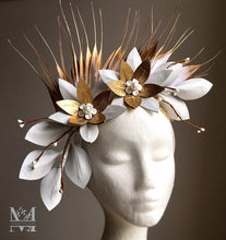 Georgie - White & Gold Leather Fascinator - MM320