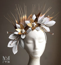 Georgie - White & Gold Leather Fascinator - MM320