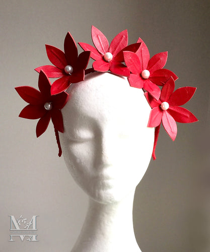 Lara - Red Leather Flower Crown - MM349