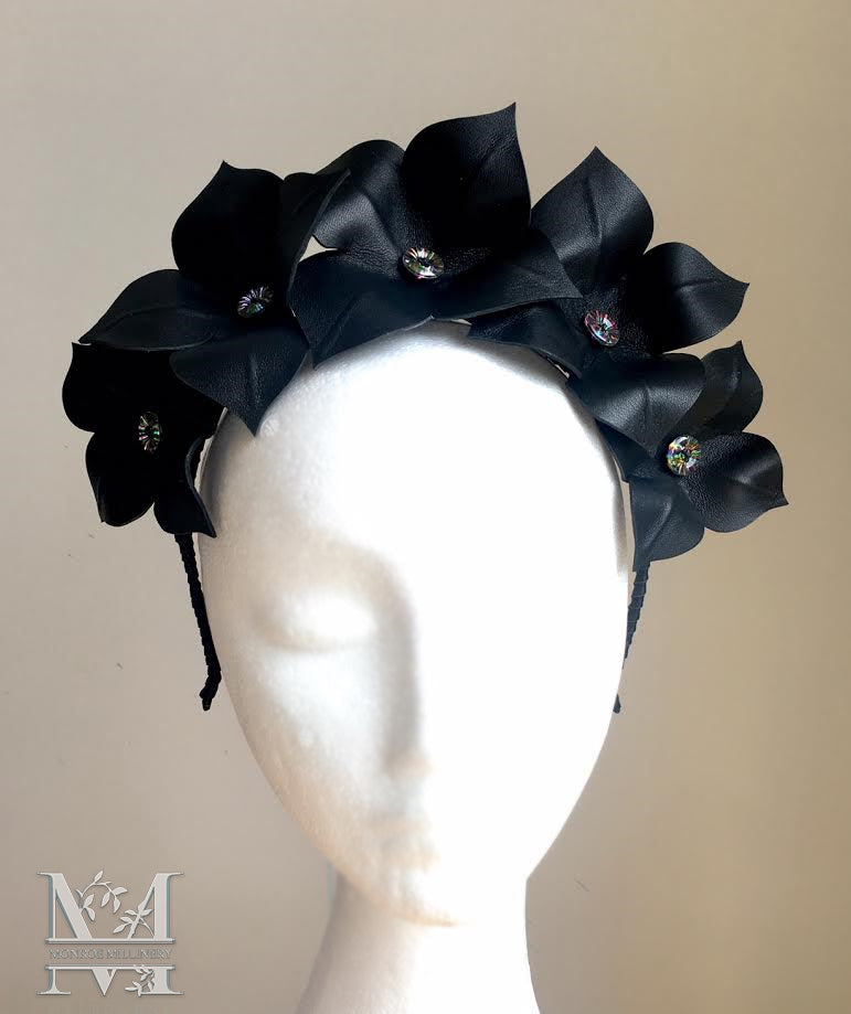 Lily - Black Leather Flower Crown - MM235