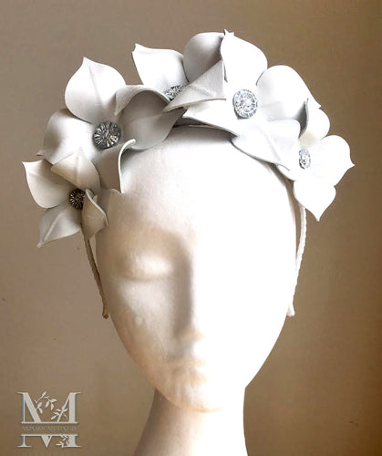Lily - White Leather Flower Crown - MM236