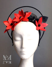 Maeve - Black and Red Leather Fascinator - MM307
