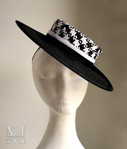 Mandie Boater - Black and White Boater Hat - MM341
