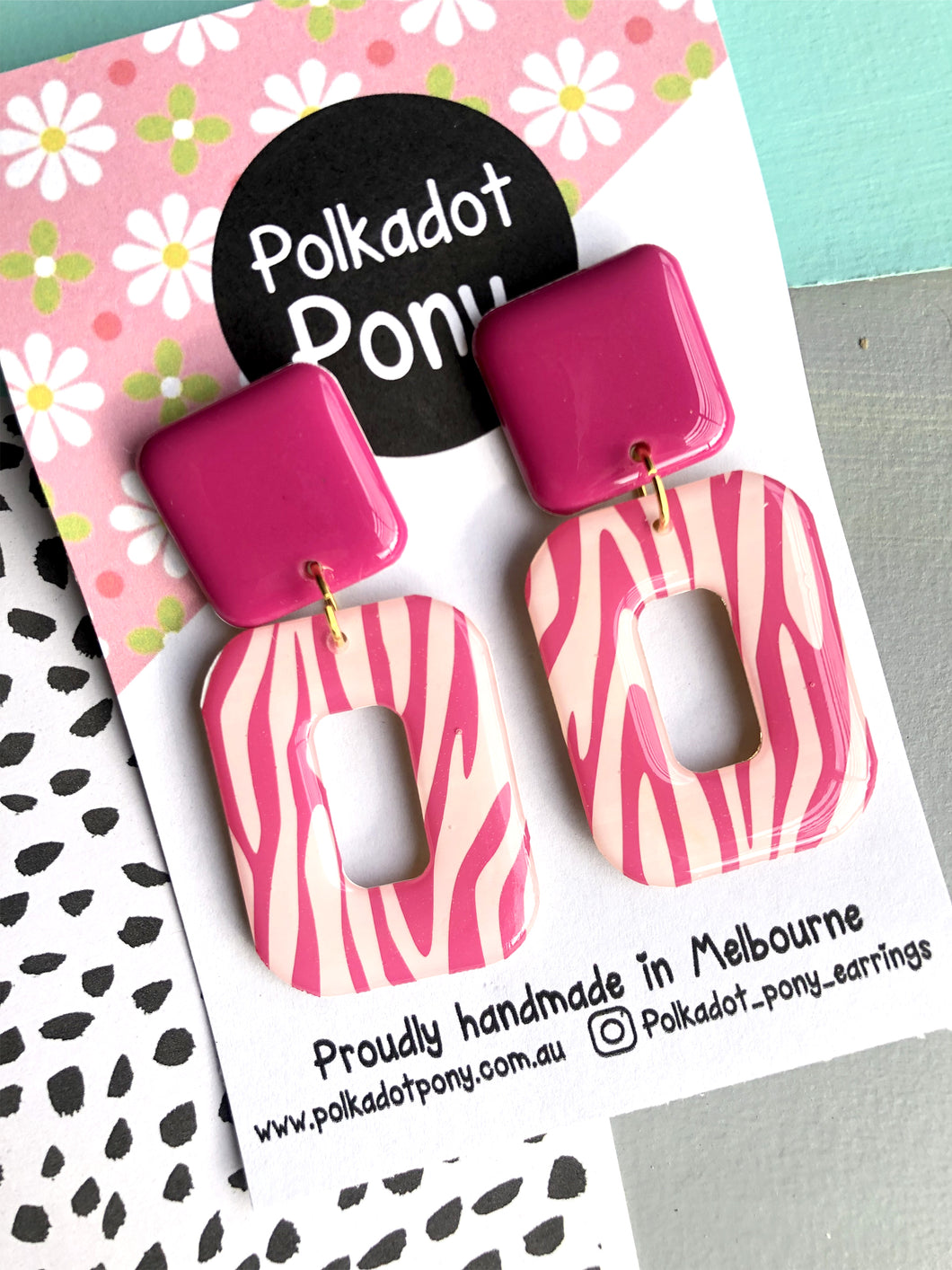 Pink Zebra  Drop Earrings