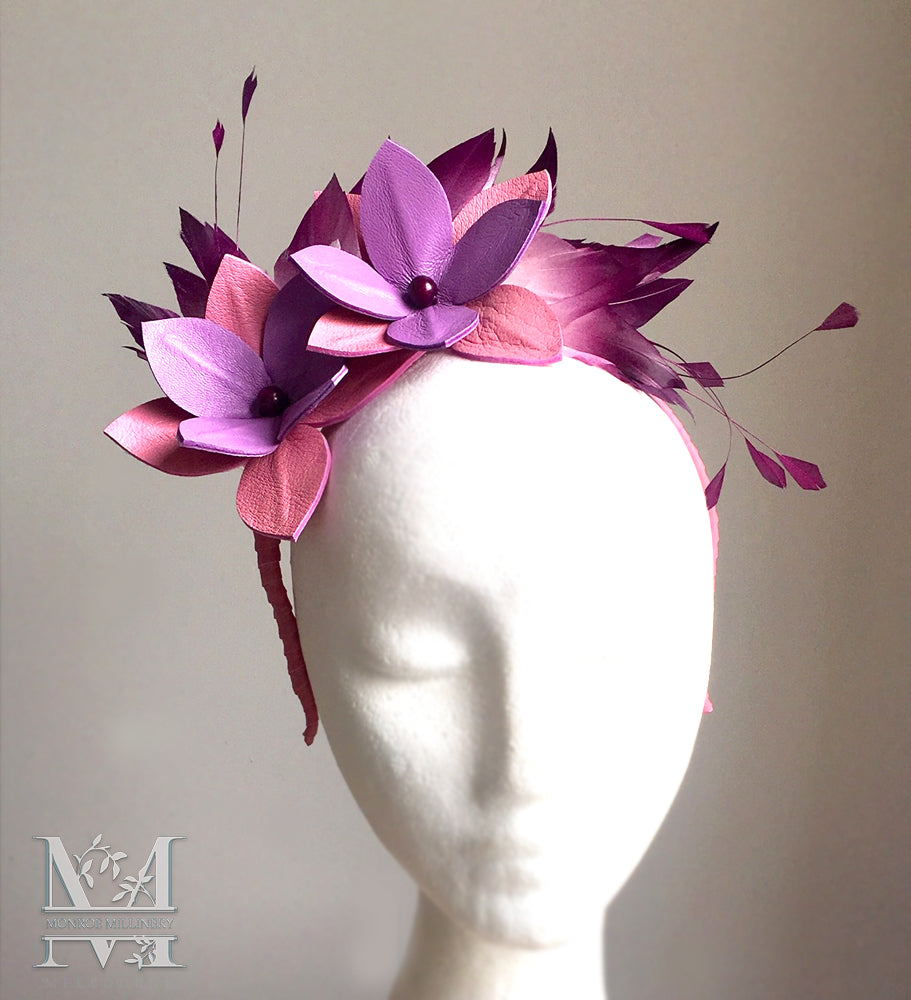 Sally  Leather & Feather Fascinator - MM293