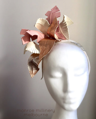 Pink & Rose Gold Leather Fascinator