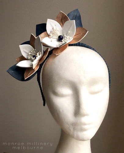 Celia - Navy, Rose Gold & White Fascinator - MM314