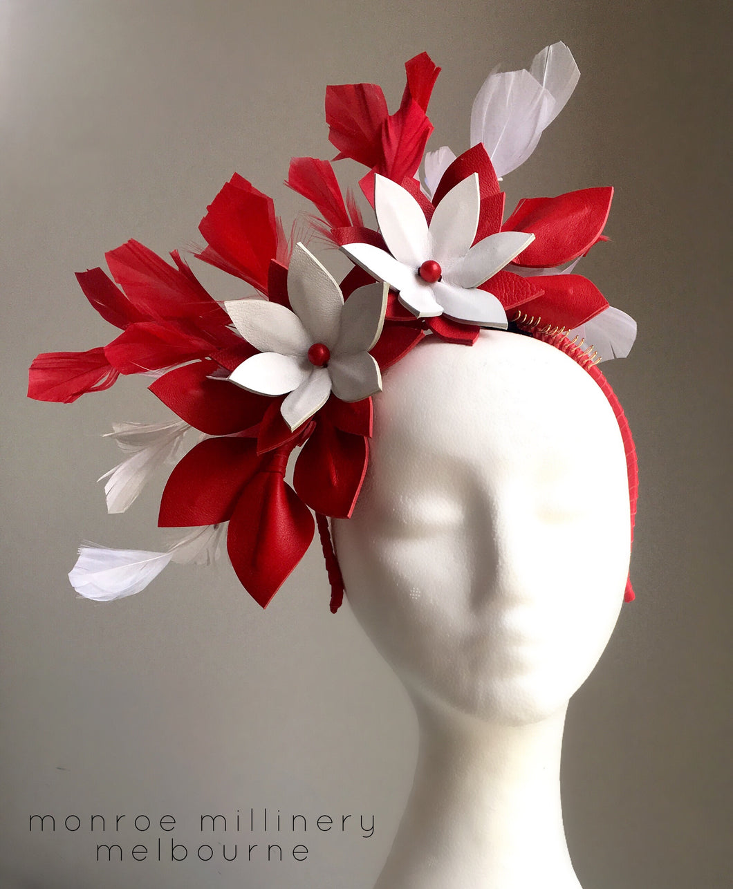 Lola - Red And White Leather Fascinator - MM373