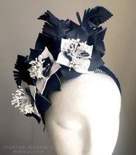 Madeline - Navy & White Leather Fascinator - MM224