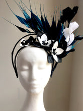 Beckie - Teal & Black Leather and Feather Fascinator -MM290