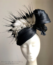 Adele - Black & White Leather & Silk Hat - MM217