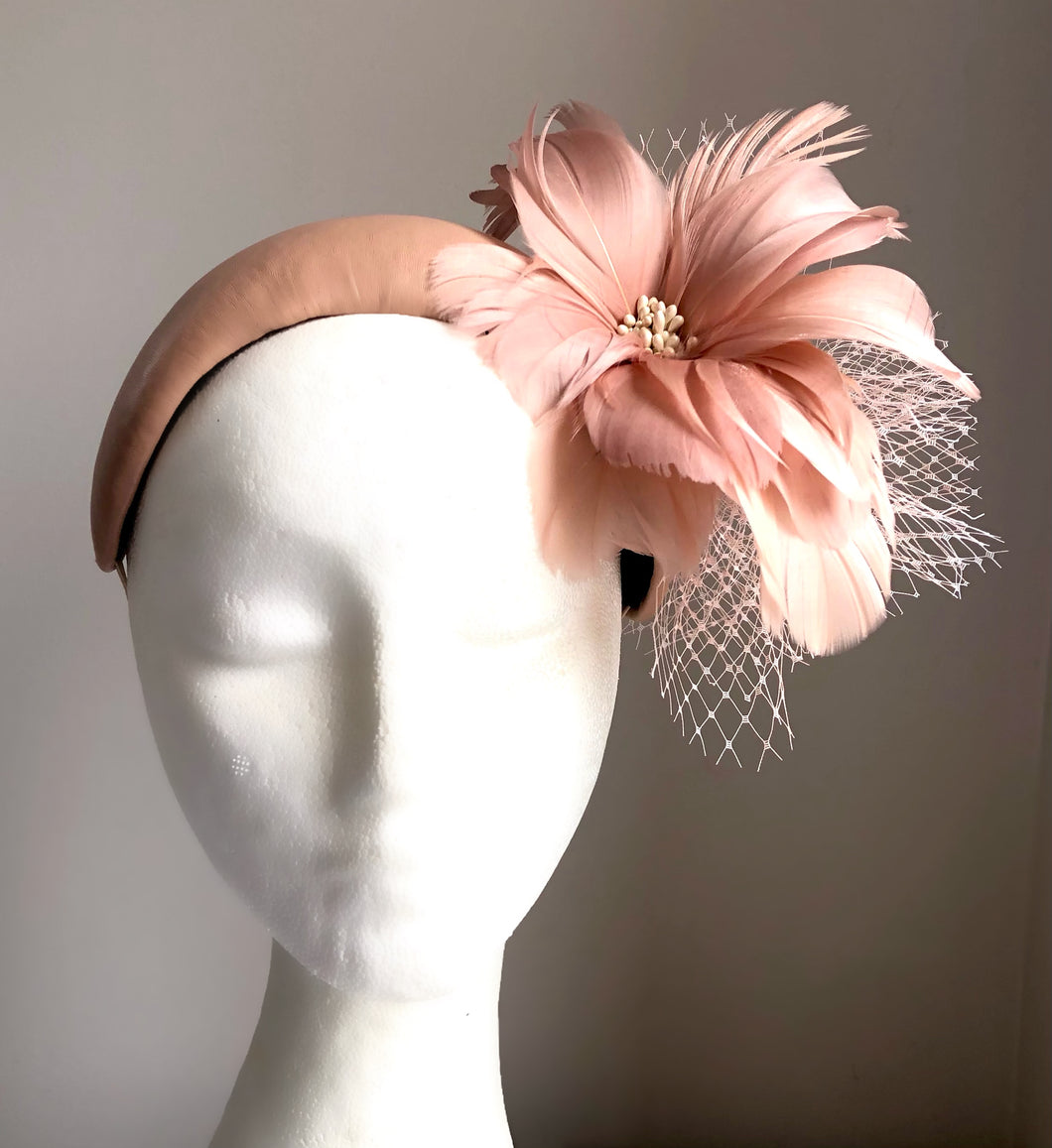 Nell - Latte Leather & Feather Fascinator - MM421