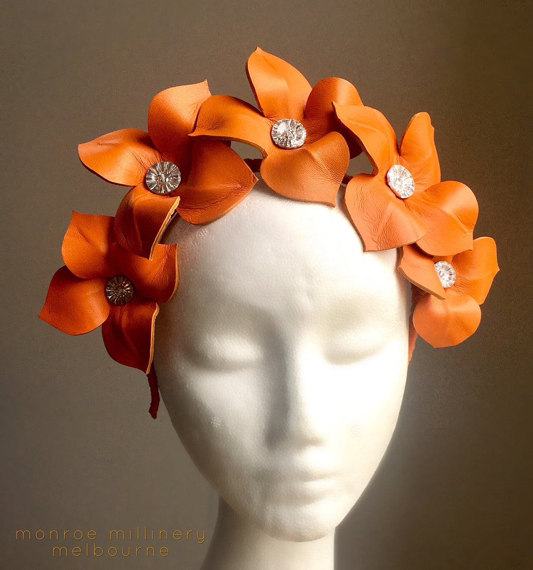 Lily - Orange Leather Flower Crown -MM263