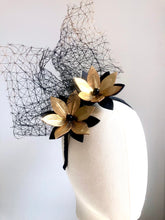 Adelaide - Black & Gold leather Fascinator