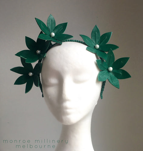 Maxine - Emerald Green Leather Fascinator - MM346