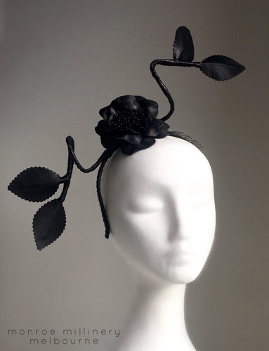 Shaye - Black Leather Fascinator - MM355