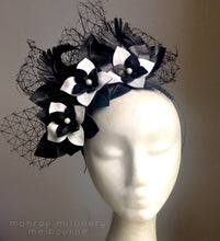 Milly - Black and White Leather Fascinator - MM222