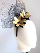 Adelaide - Black & Gold leather Fascinator