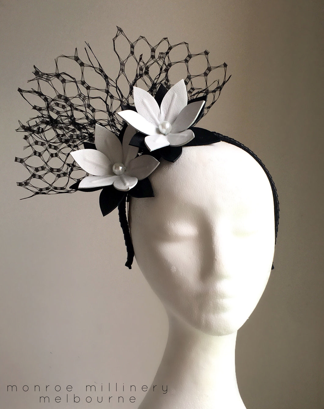 Adelaide - Black and White Leather Fascinator - MM351