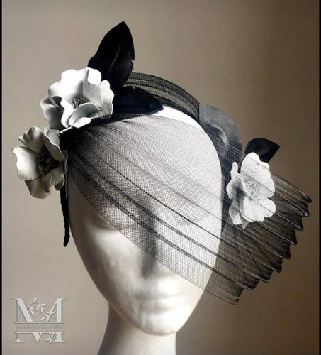 Mia - Black & White Leather Fascinator