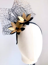 Adelaide - Black & Gold leather Fascinator