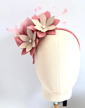 Calli - Salmon Pink & Nude Leather & Feather Fascinator - MM308