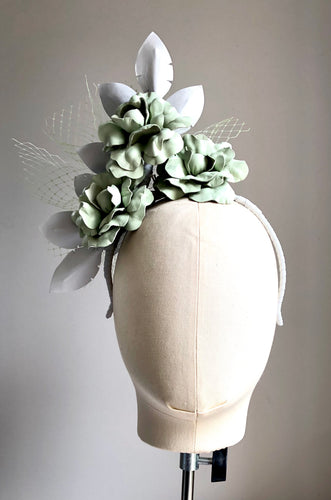 Ginni - Mint & White Floral Leather Fascinator - MM490