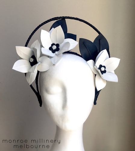 Hope - Black & White Leather Flower Crown with Halo - MM265