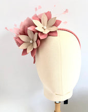 Calli - Salmon Pink & Nude Leather & Feather Fascinator - MM308